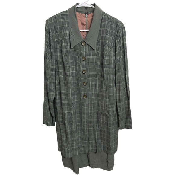 Virgo II Dresses & Skirts - Vintage‎ 80s Virgo II Green Plaid Collared Dress Size 10 Dark Academia Preppy